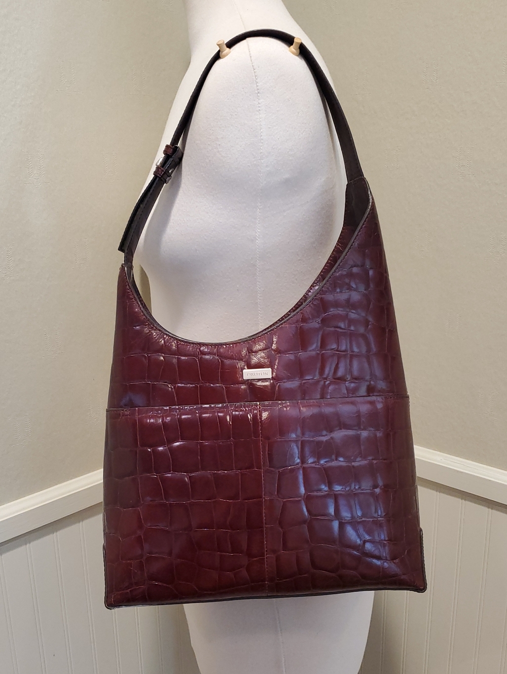 Oroton Croc Embossed Asymmetrical Shoulder Bag